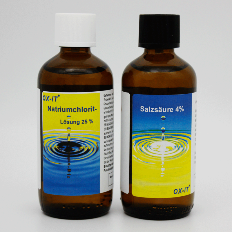 Chlordioxid Set - Natriumchlorit 25 % + Salzsäure 4 % 100 ml Glasflaschen
