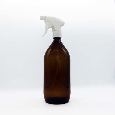 Botella de spray de vidrio 28 mm con empuñadura de pistola blanca